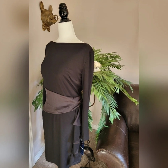 Chaps  Satin Ruffle Sheath Dress - Picture 3 of 9